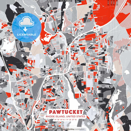 Pawtucket, Rhode Island, United States - modern street map poster template with gray and red tones