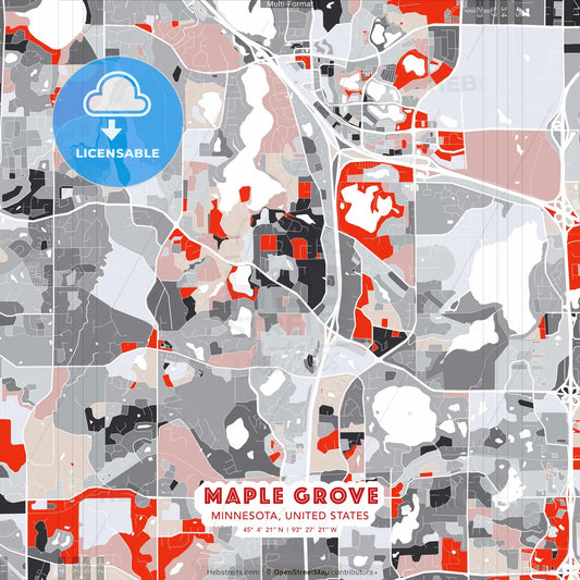 Maple Grove, Minnesota, United States - modern street map poster template with gray and red tones