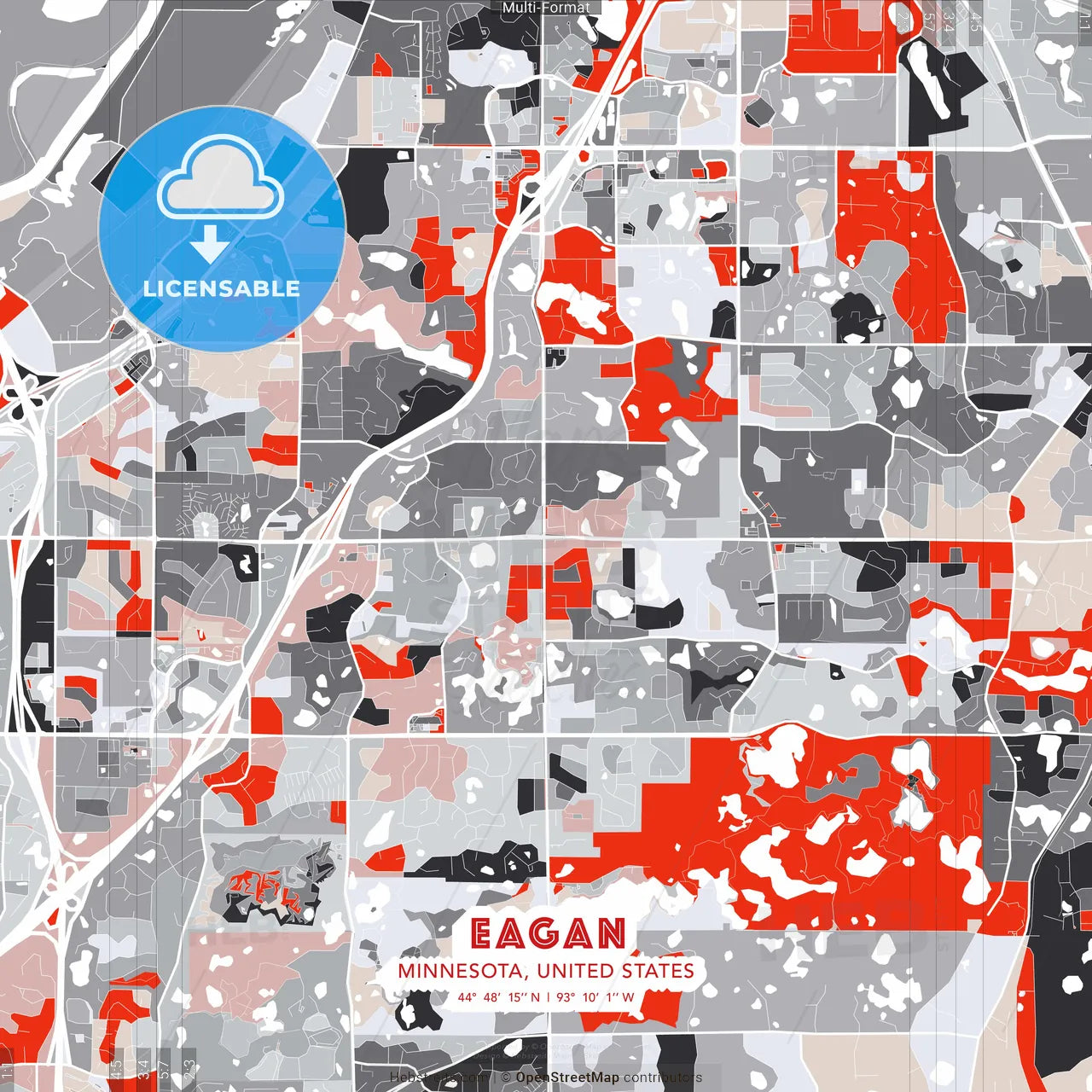 Eagan, Minnesota, United States - modern street map poster template with gray and red tones