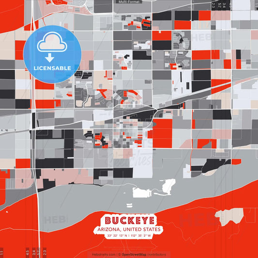 Buckeye, Arizona, United States - modern street map poster template with gray and red tones