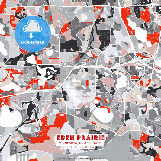 Eden Prairie, Minnesota, United States - modern street map poster template with gray and red tones