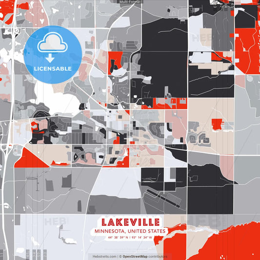 Lakeville, Minnesota, United States - modern street map poster template with gray and red tones