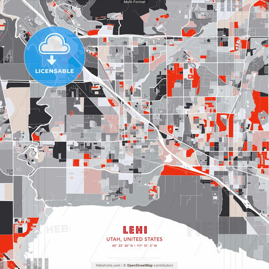 Lehi, Utah, United States - modern street map poster template with gray and red tones
