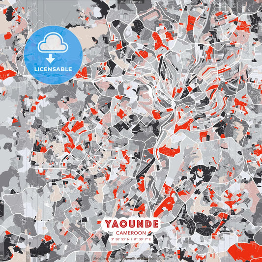 Yaounde, Cameroon - modern street map poster template with gray and red tones