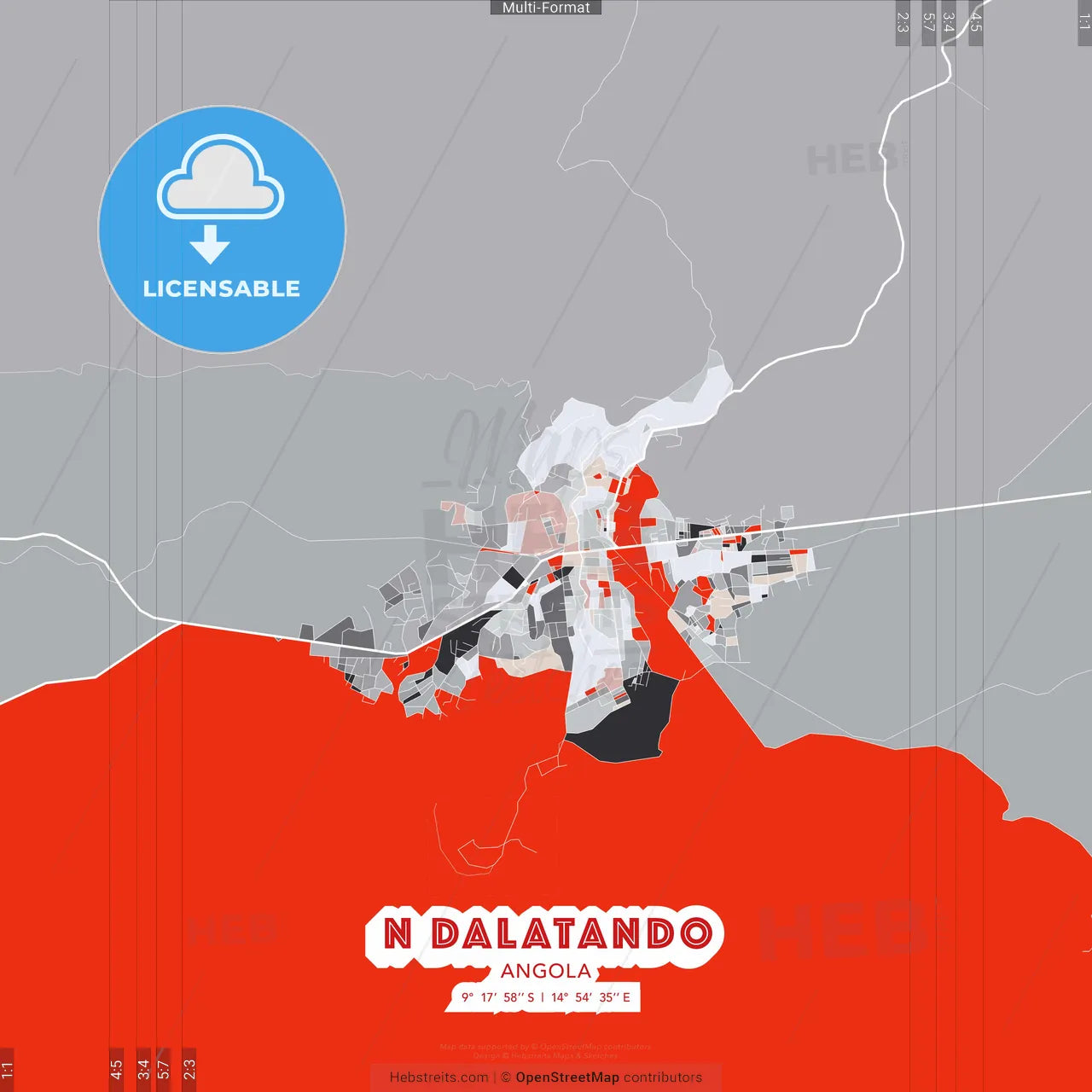 N dalatando, Angola - modern street map poster template with gray and red tones