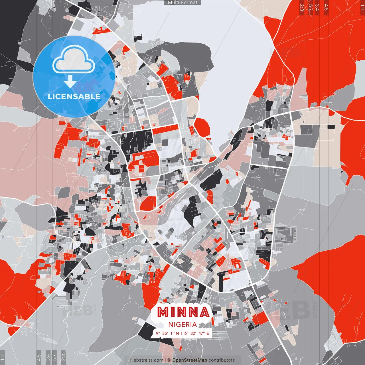 Minna, Nigeria - modern street map poster template with gray and red tones