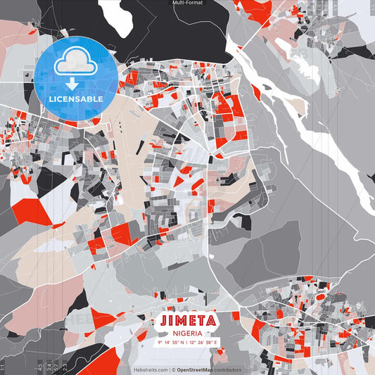 Jimeta, Nigeria - modern street map poster template with gray and red tones