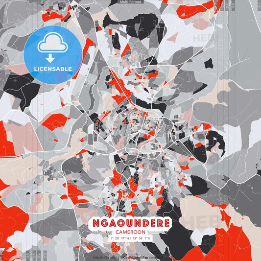 Ngaoundere, Cameroon - modern street map poster template with gray and red tones