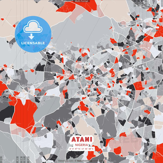 Atani, Nigeria - modern street map poster template with gray and red tones
