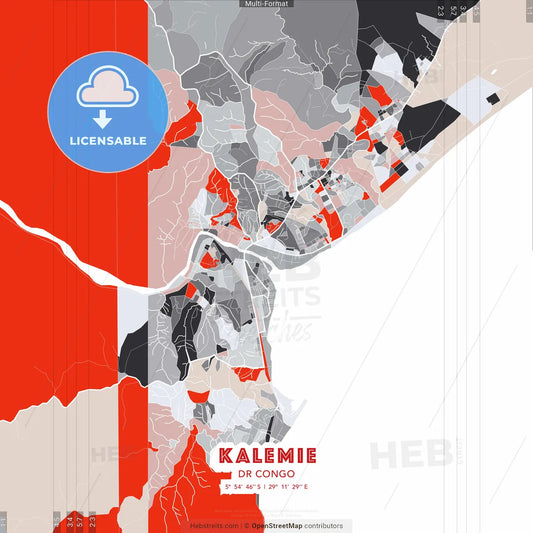 Kalemie, DR Congo - modern street map poster template with gray and red tones