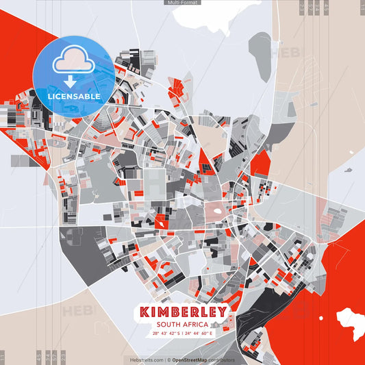 Kimberley, South Africa - modern street map poster template with gray and red tones