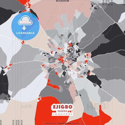 Ejigbo, Nigeria - modern street map poster template with gray and red tones