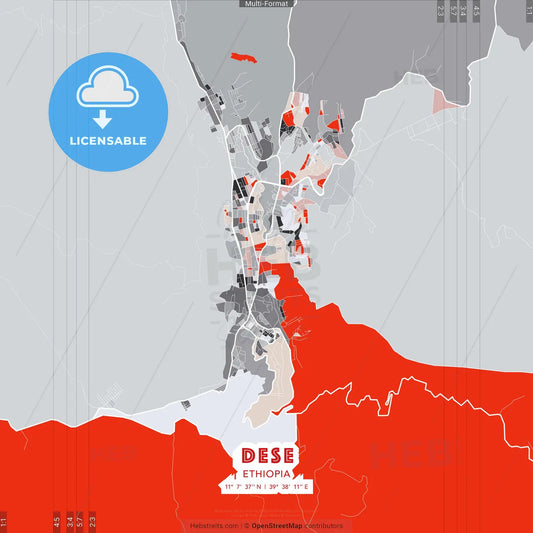 Dese, Ethiopia - modern street map poster template with gray and red tones