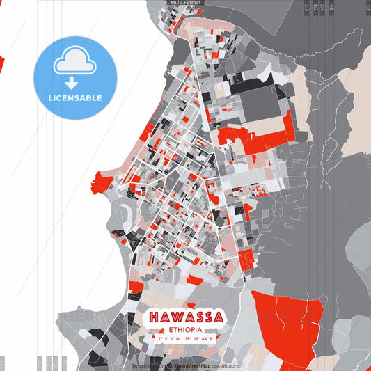 Hawassa, Ethiopia - modern street map poster template with gray and red tones