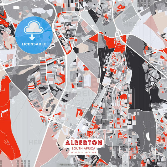 Alberton, South Africa - modern street map poster template with gray and red tones