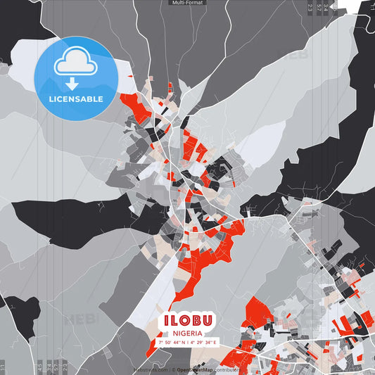 Ilobu, Nigeria - modern street map poster template with gray and red tones