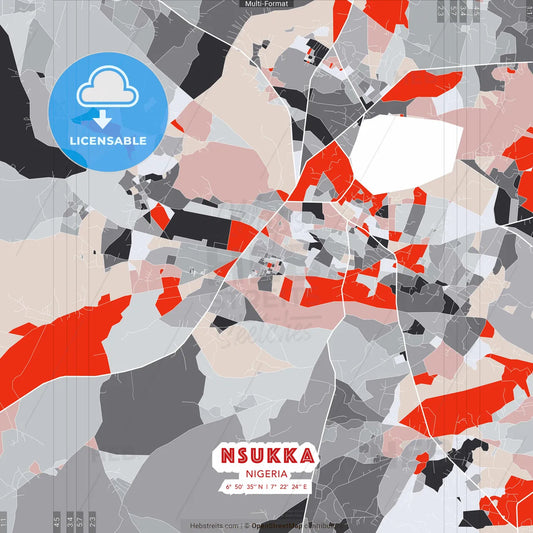 Nsukka, Nigeria - modern street map poster template with gray and red tones