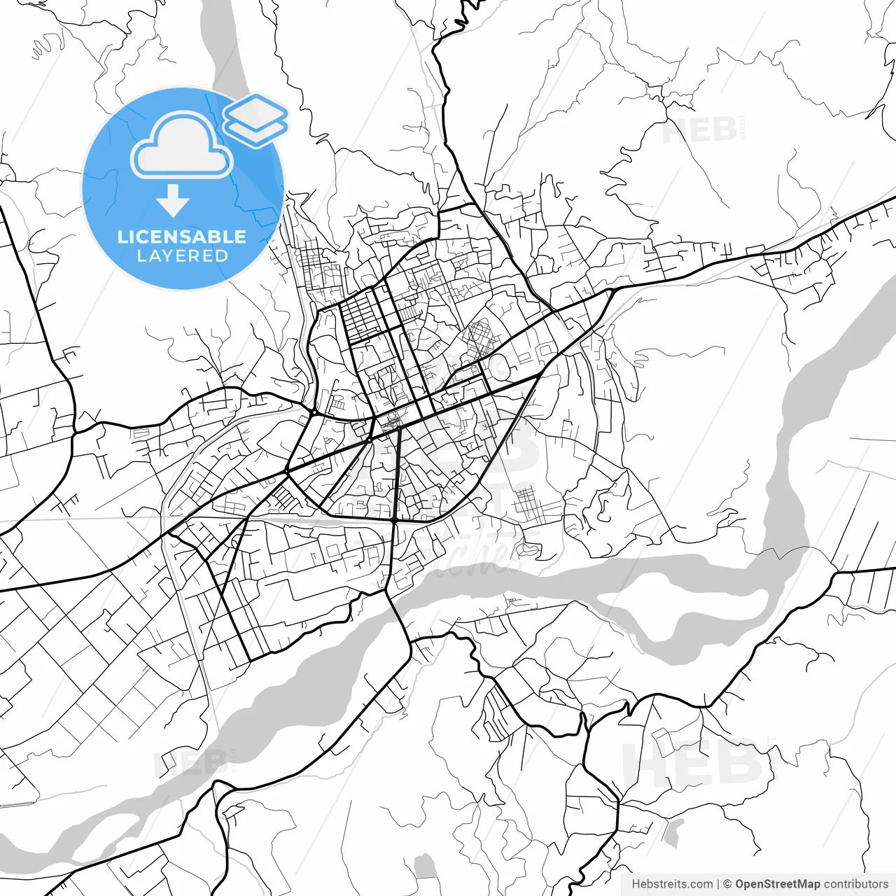 Layered PDF map of Elbasan, Albania