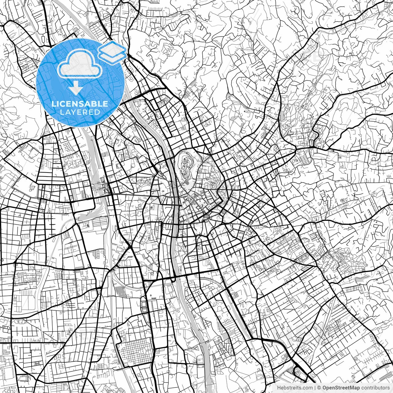 Layered PDF map of Graz, Styria, Austria