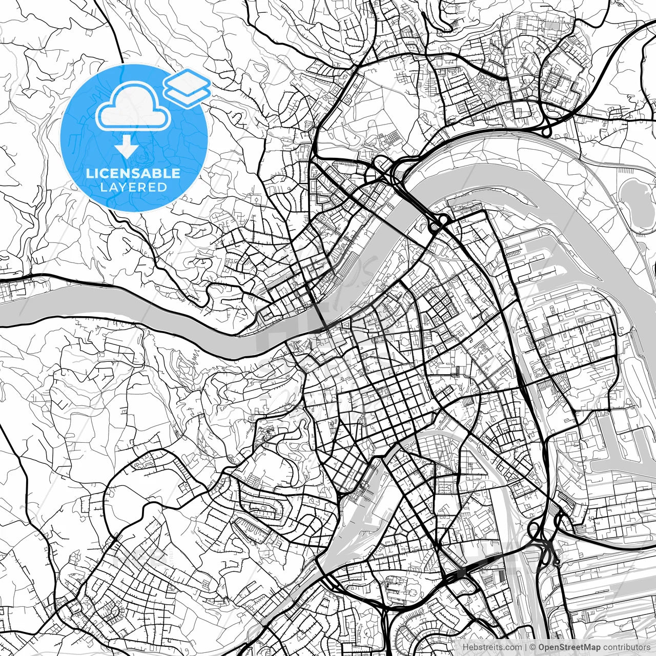 Layered PDF map of Linz, Upper Austria, Austria