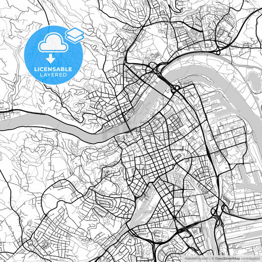 Layered PDF map of Linz, Upper Austria, Austria