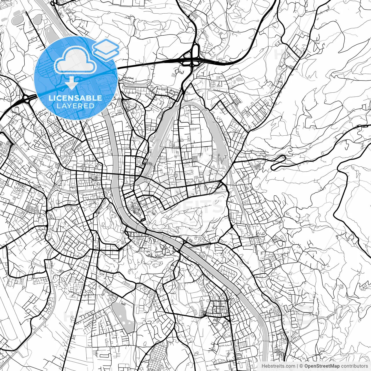 Layered PDF map of Salzburg, Salzburg, Austria
