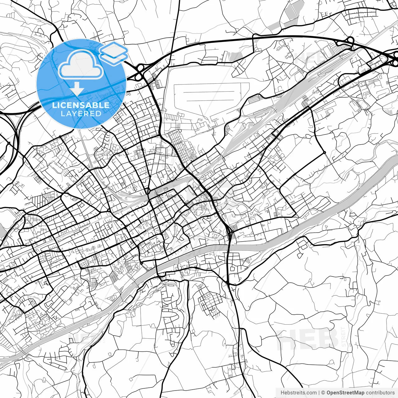 Layered PDF map of Wels, Upper Austria, Austria