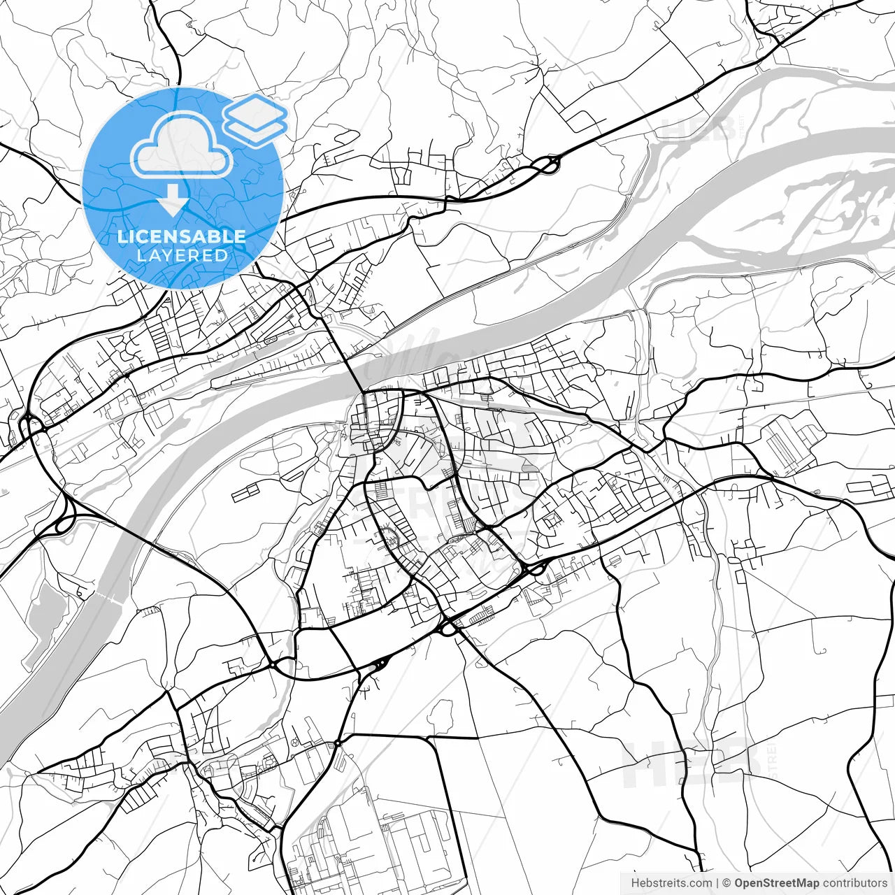 Layered PDF map of Braunau am Inn, Upper Austria, Austria