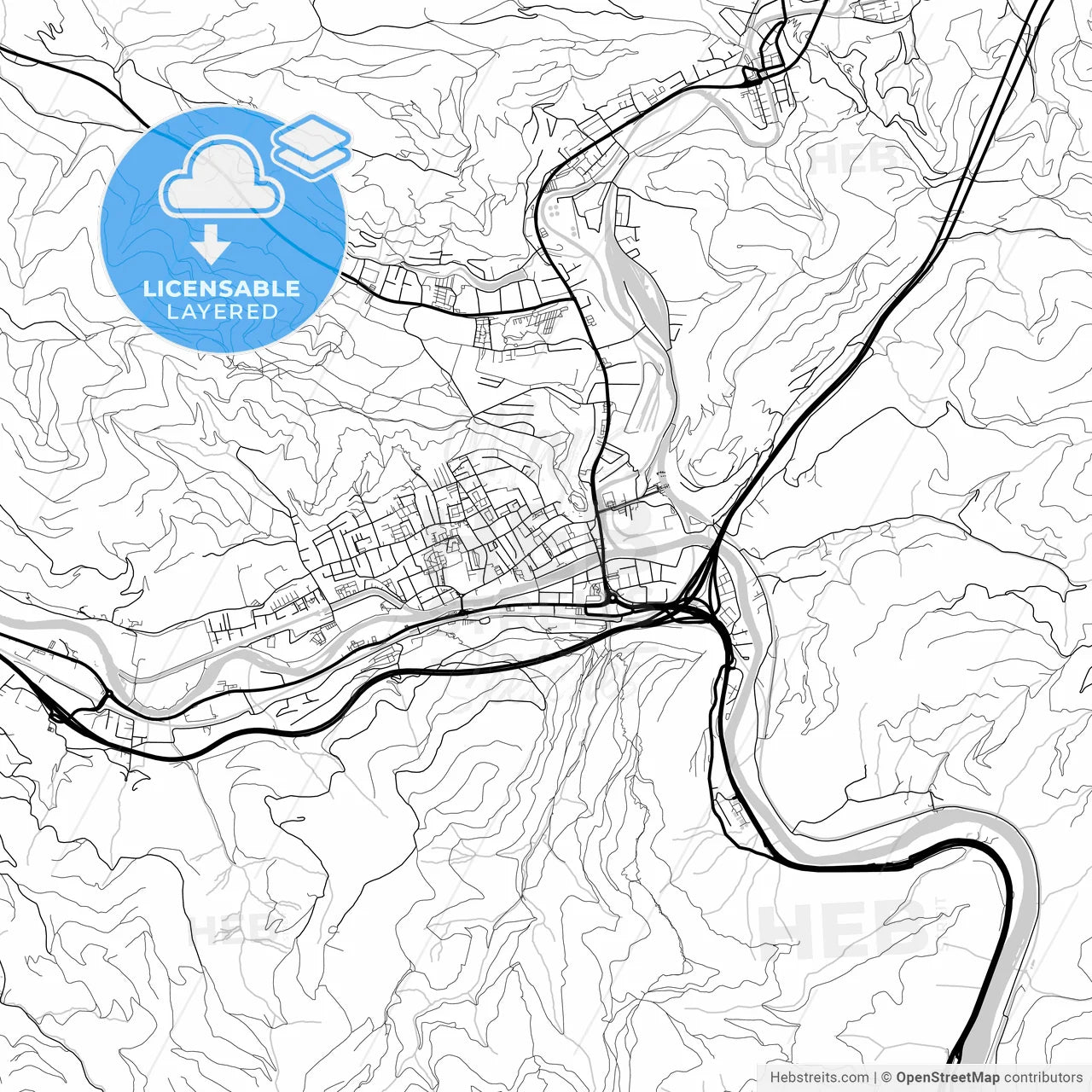 Layered PDF map of Bruck an der Mur, Styria, Austria