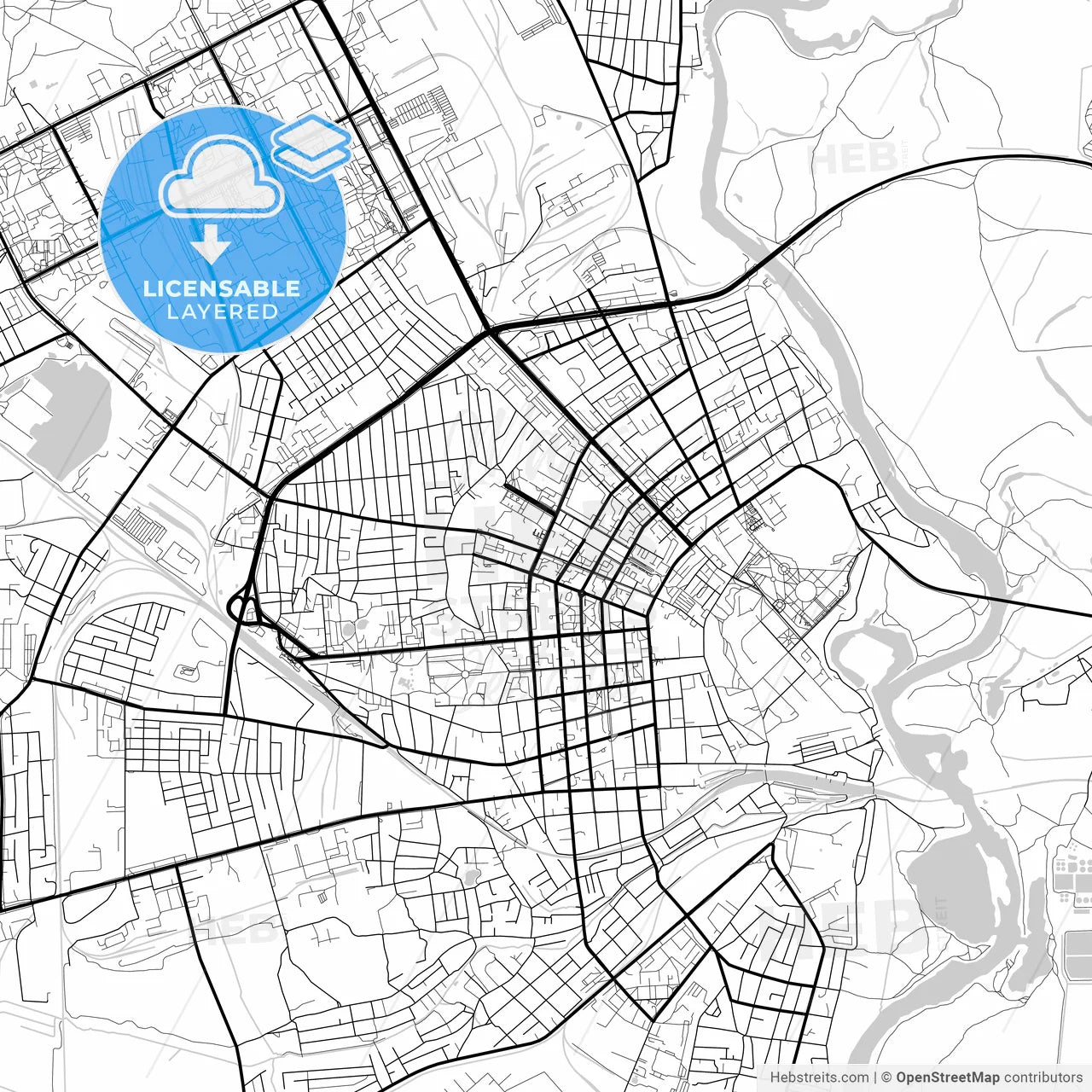Layered PDF map of Babruysk, Voblasć, Belarus