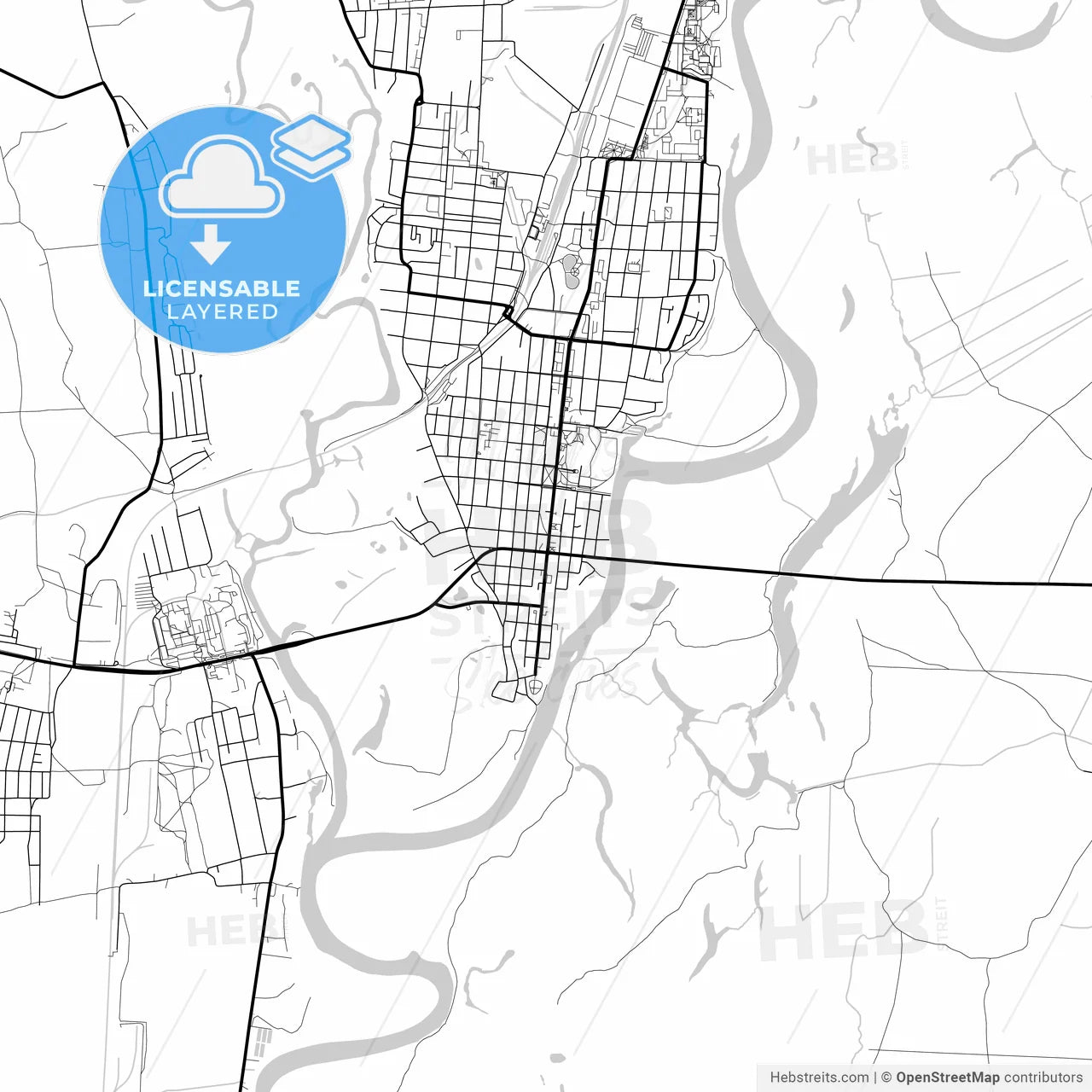 Layered PDF map of Rahachow, Rajon, Belarus