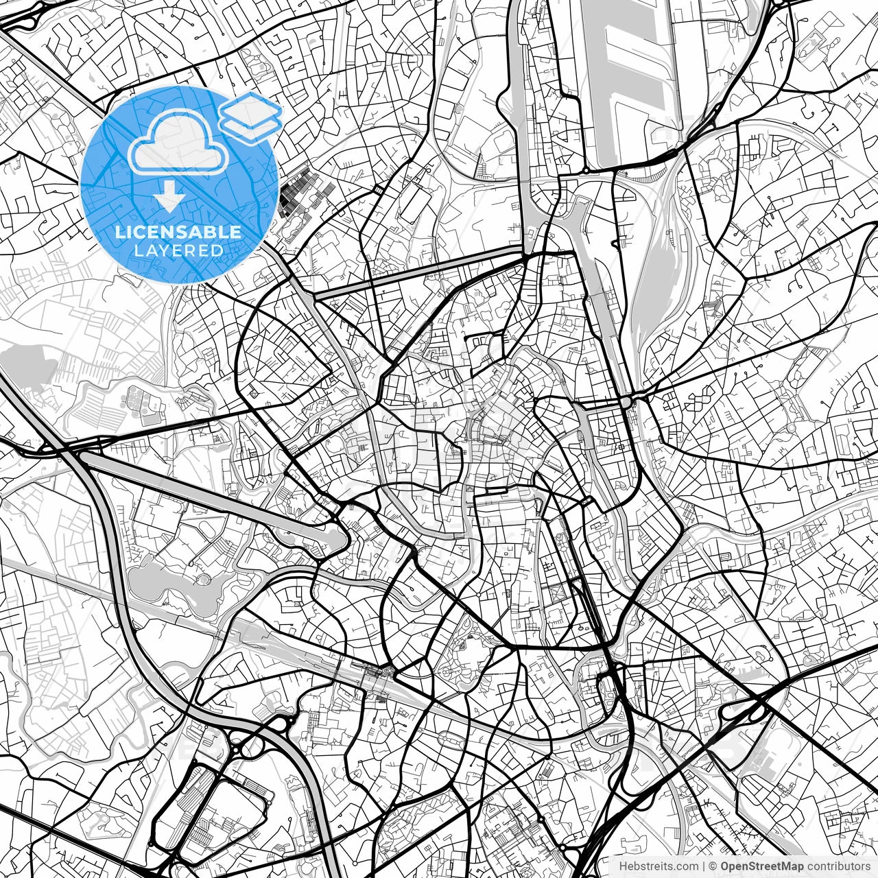 Layered PDF map of Ghent, East Flanders, Belgium