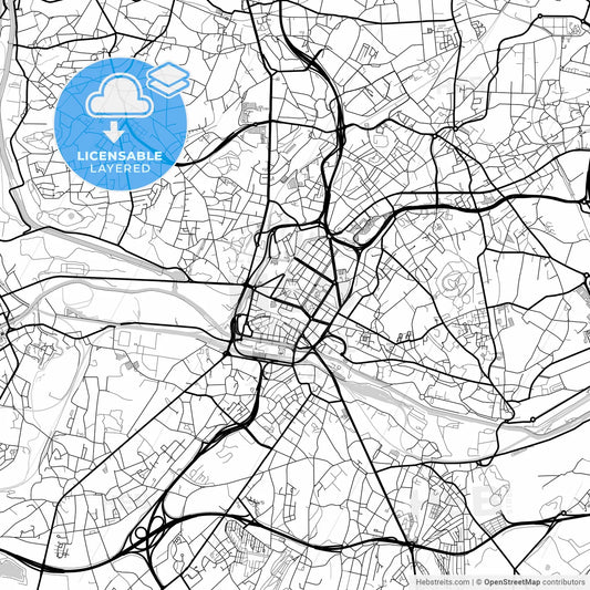 Layered PDF map of Charleroi, Hainaut, Belgium