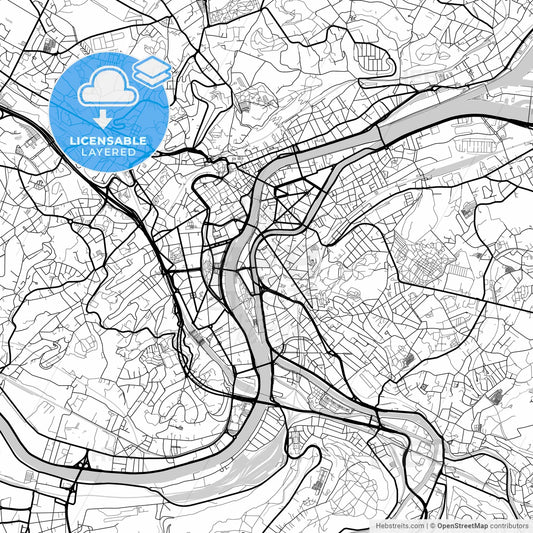 Layered PDF map of Liège, Liège, Belgium