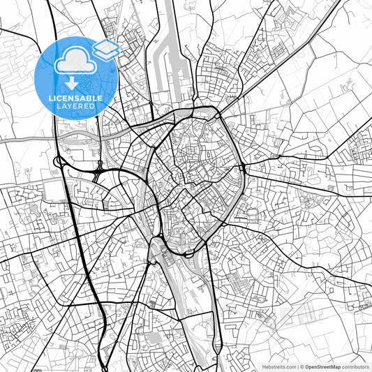 Layered PDF map of Bruges, West Flanders, Belgium