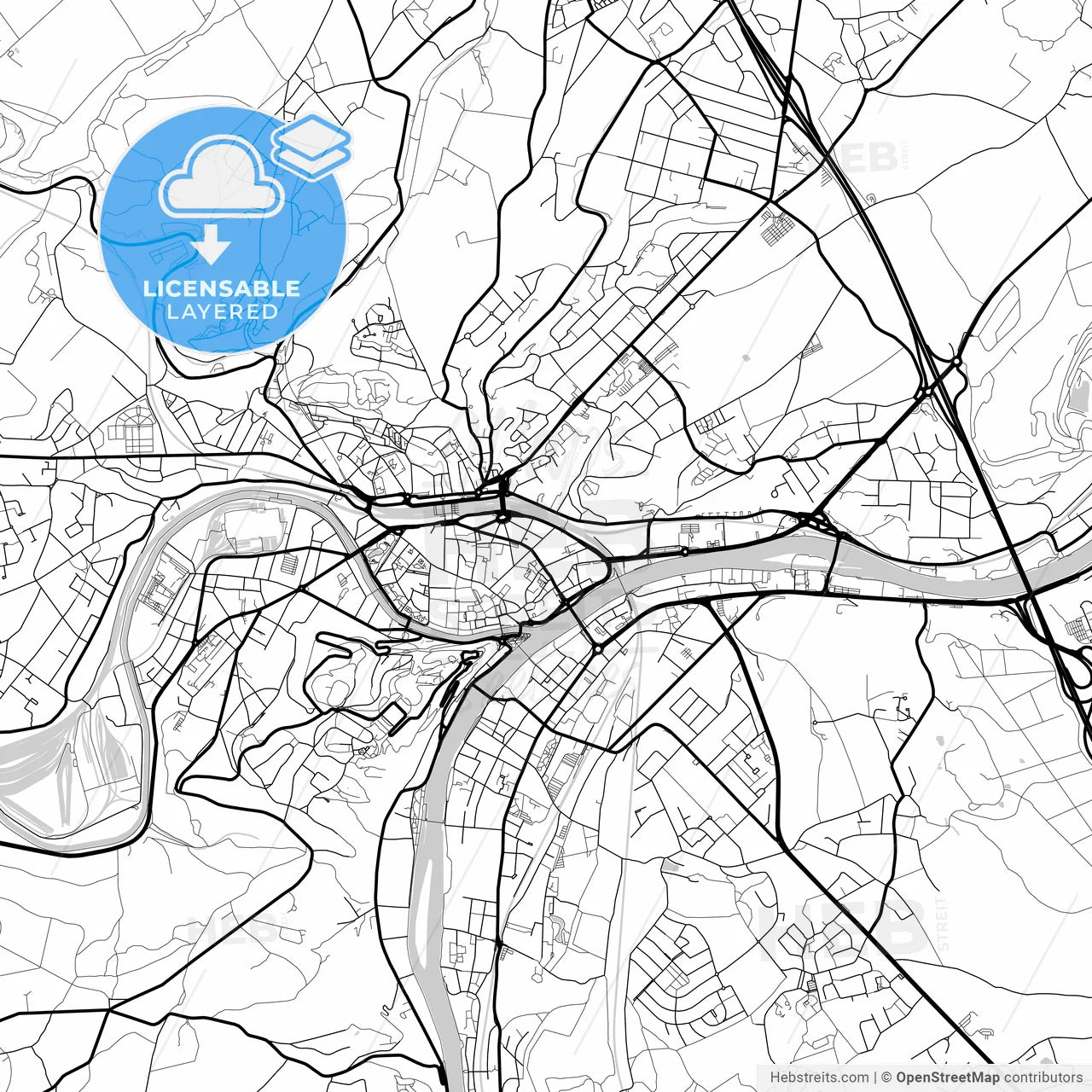 Layered PDF map of Namur, Namur, Belgium