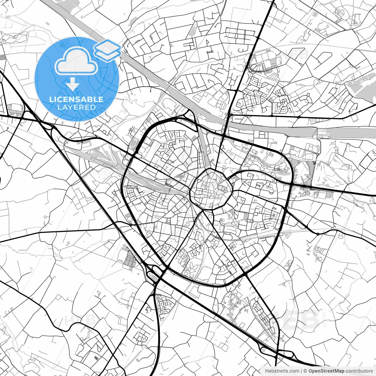 Layered PDF map of Hasselt, Limburg, Belgium