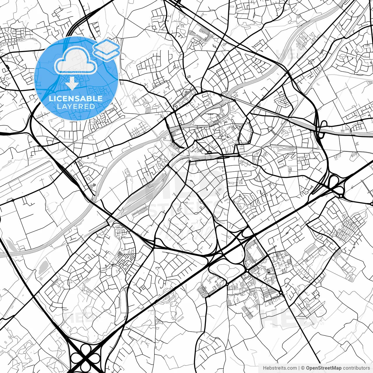 Layered PDF map of Kortrijk, West Flanders, Belgium