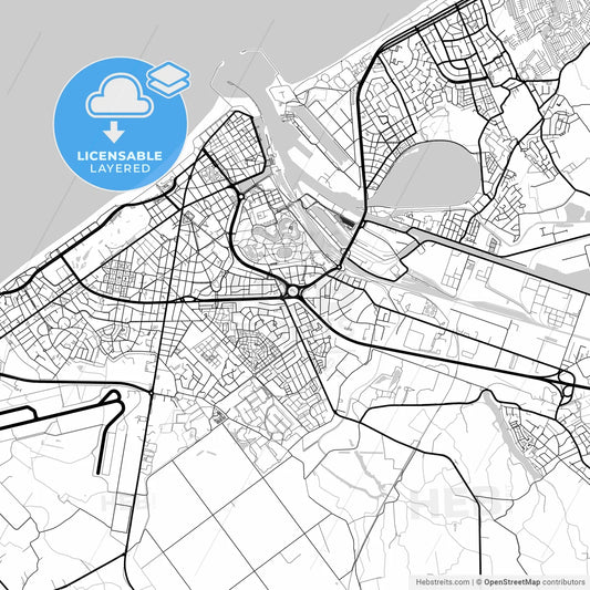Layered PDF map of Ostend, West Flanders, Belgium