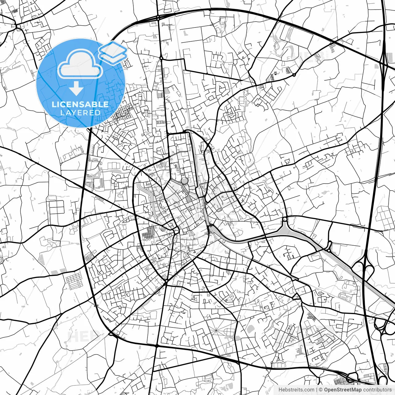 Layered PDF map of Roeselare, West Flanders, Belgium