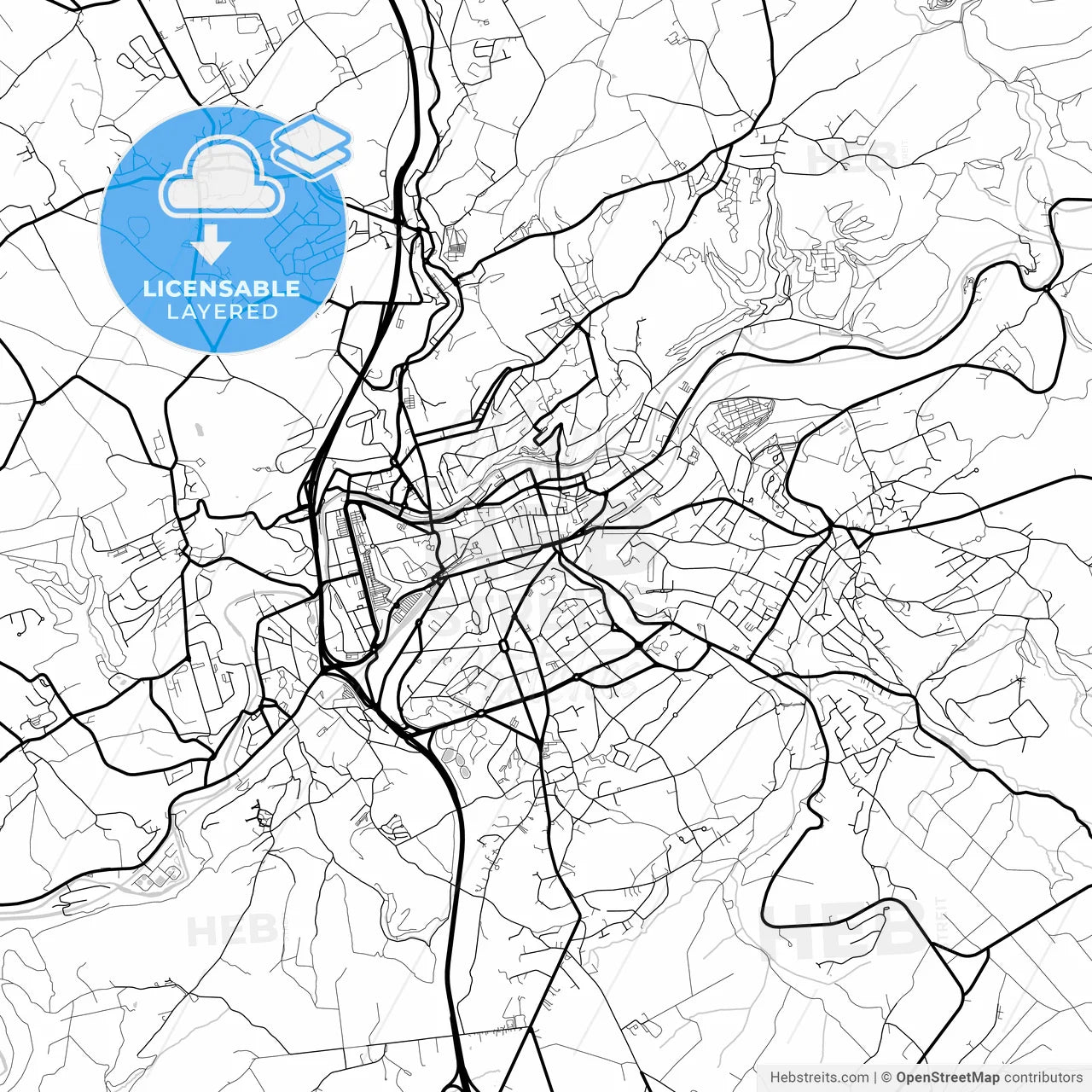 Layered PDF map of Verviers, Liège, Belgium