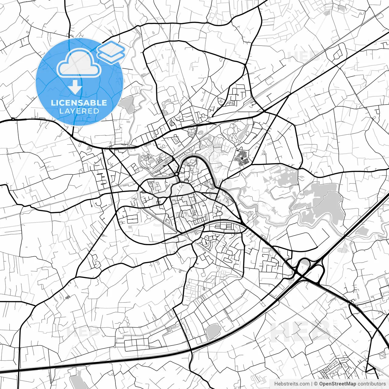 Layered PDF map of Lokeren, East Flanders, Belgium