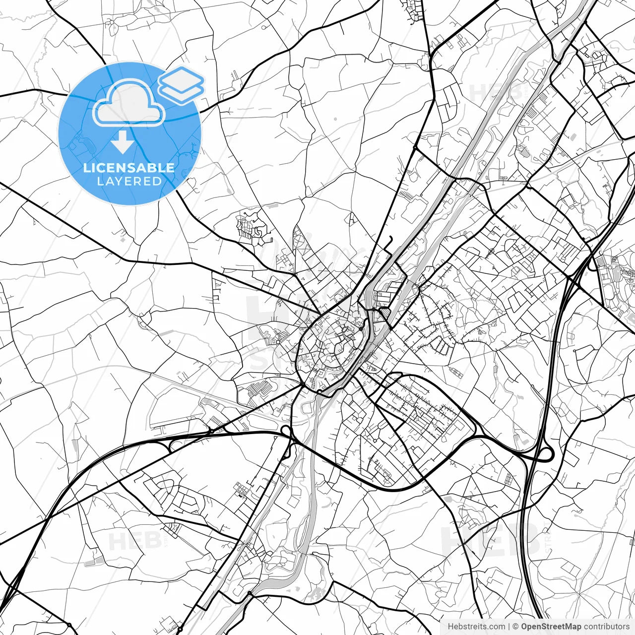 Layered PDF map of Halle, Flemish Brabant, Belgium