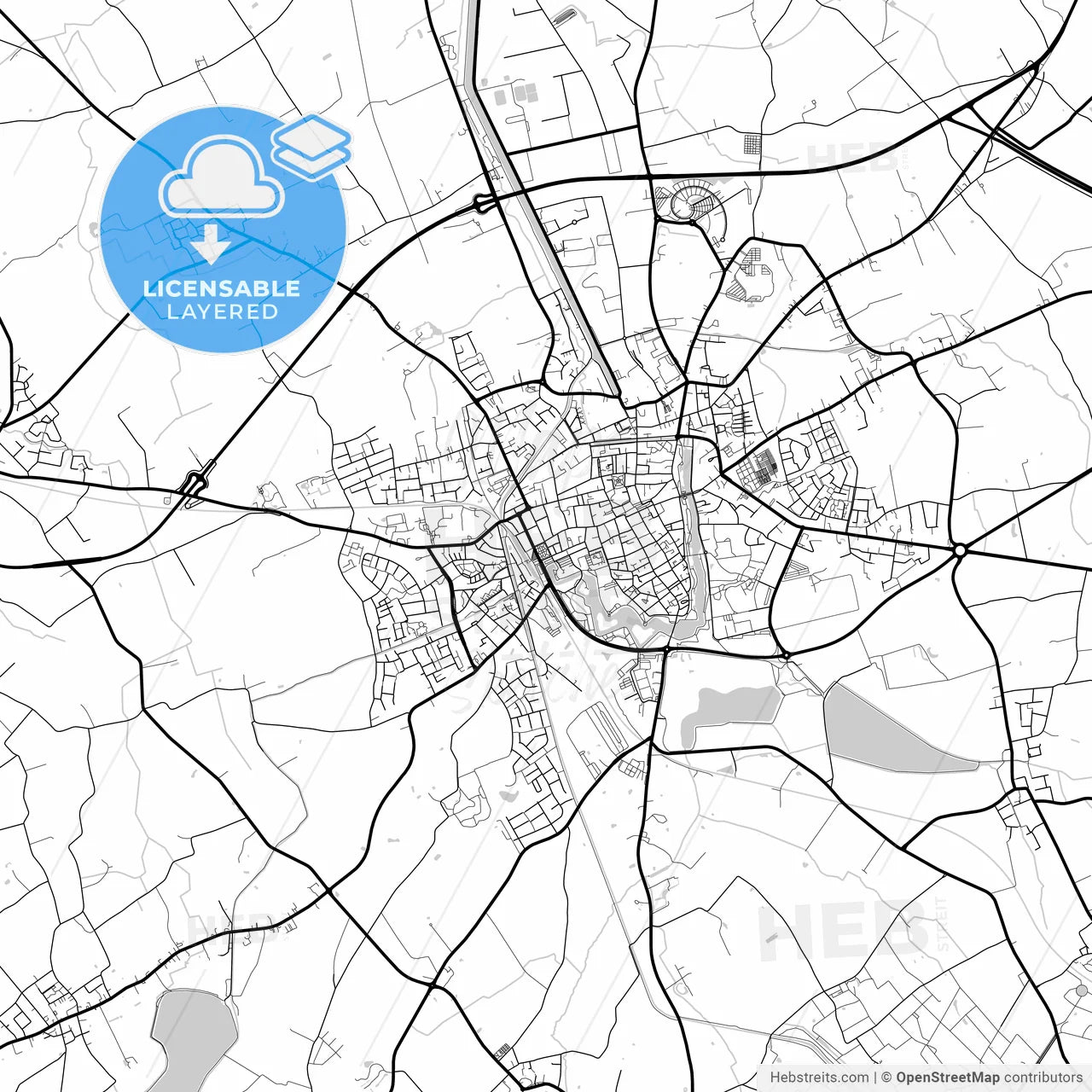 Layered PDF map of Ypres, West Flanders, Belgium