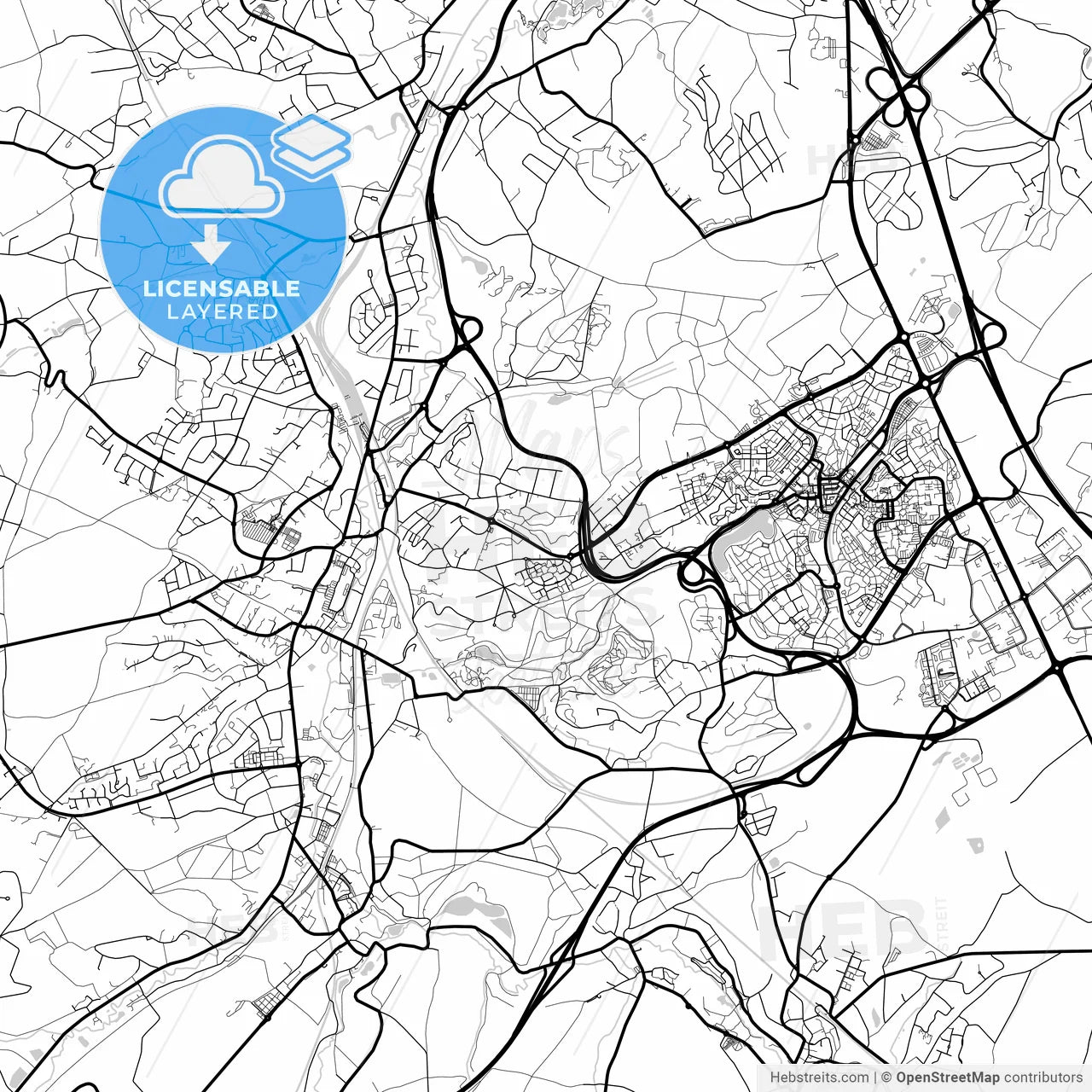 Layered PDF map of Ottignies-Louvain-la-Neuve, Walloon Brabant, Belgium