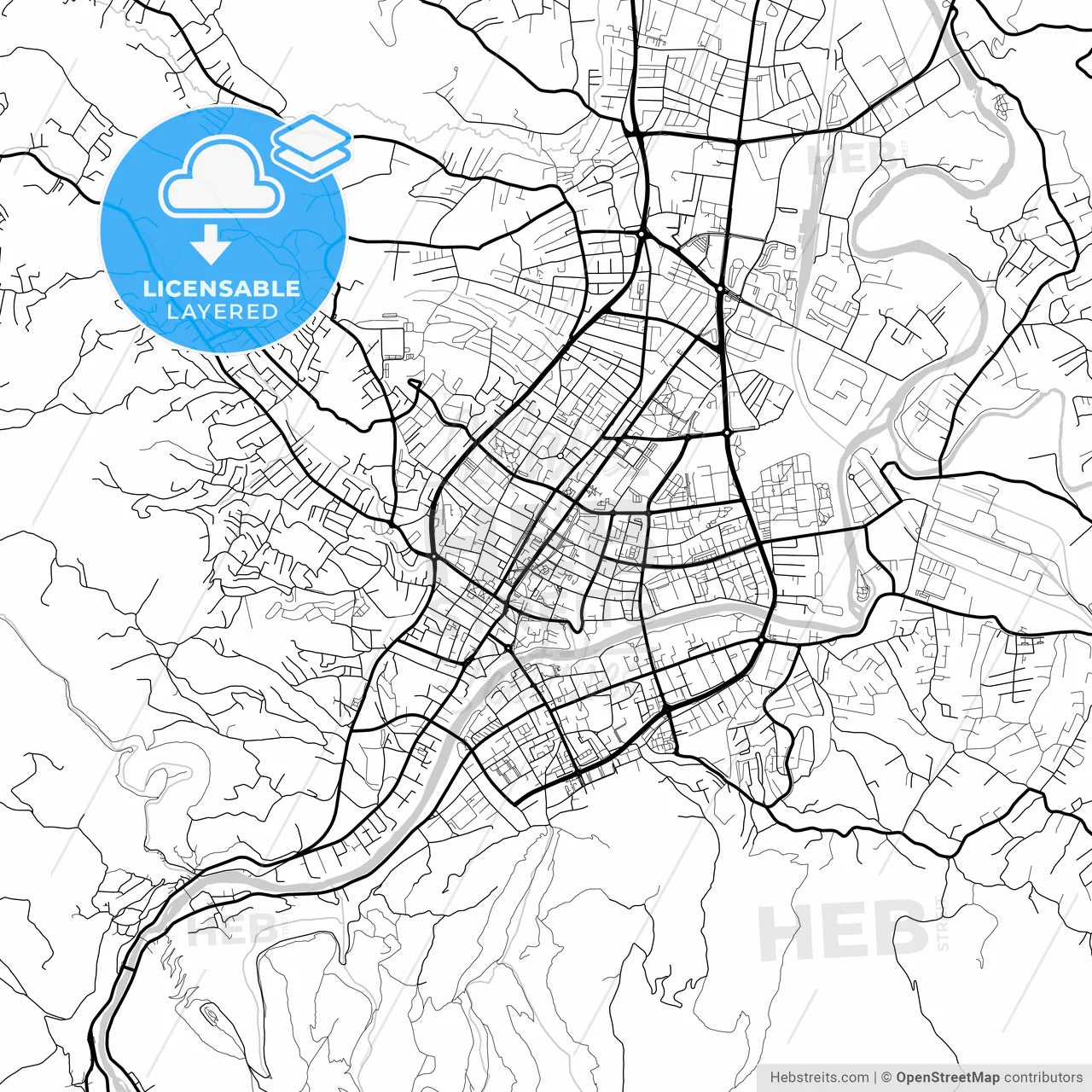 Layered PDF map of Banja Luka, Republika Srpska, Bosnia and Herzegovina