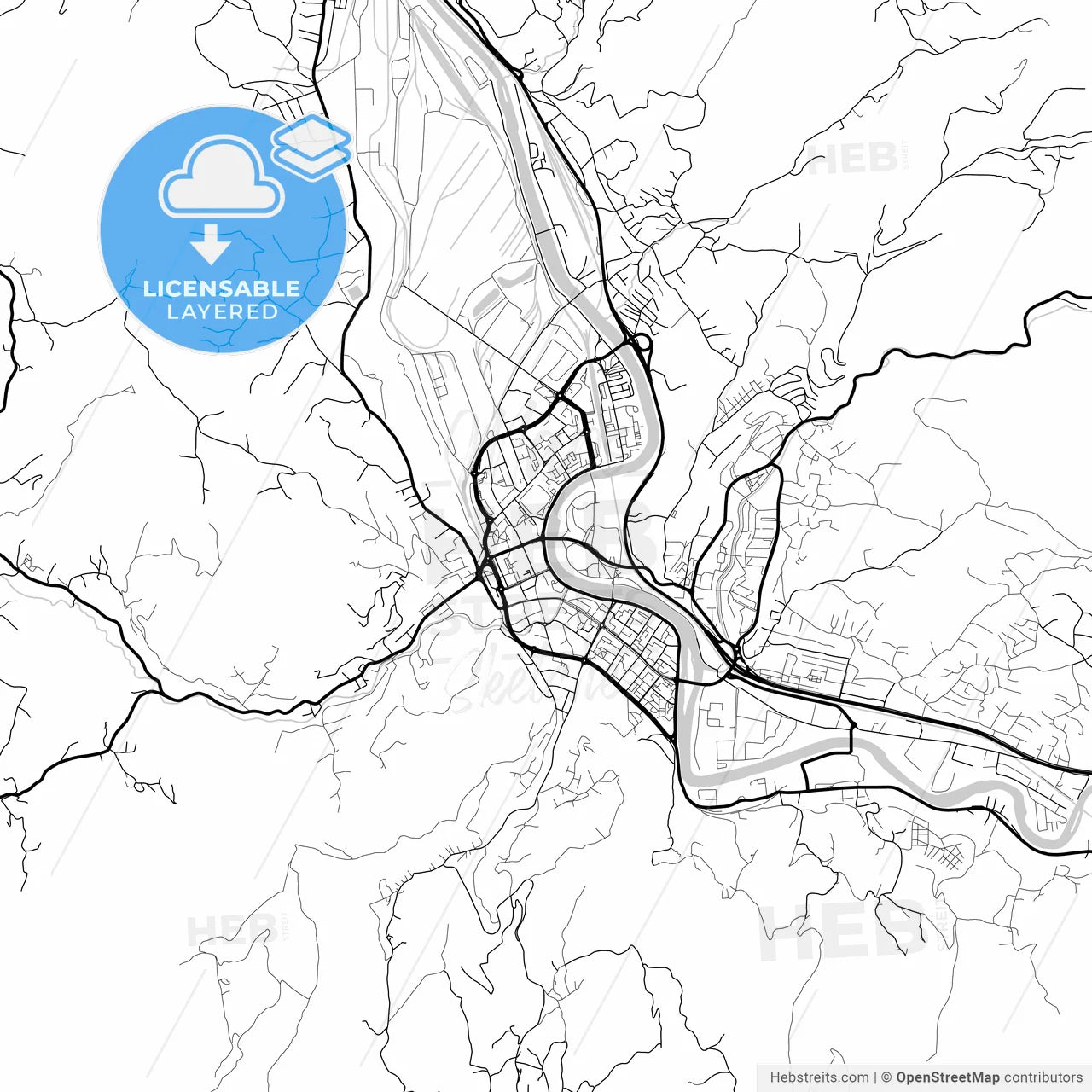 Layered PDF map of Zenica, Zenica-Doboj Canton, Bosnia and Herzegovina