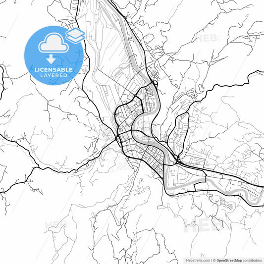 Layered PDF map of Zenica, Zenica-Doboj Canton, Bosnia and Herzegovina