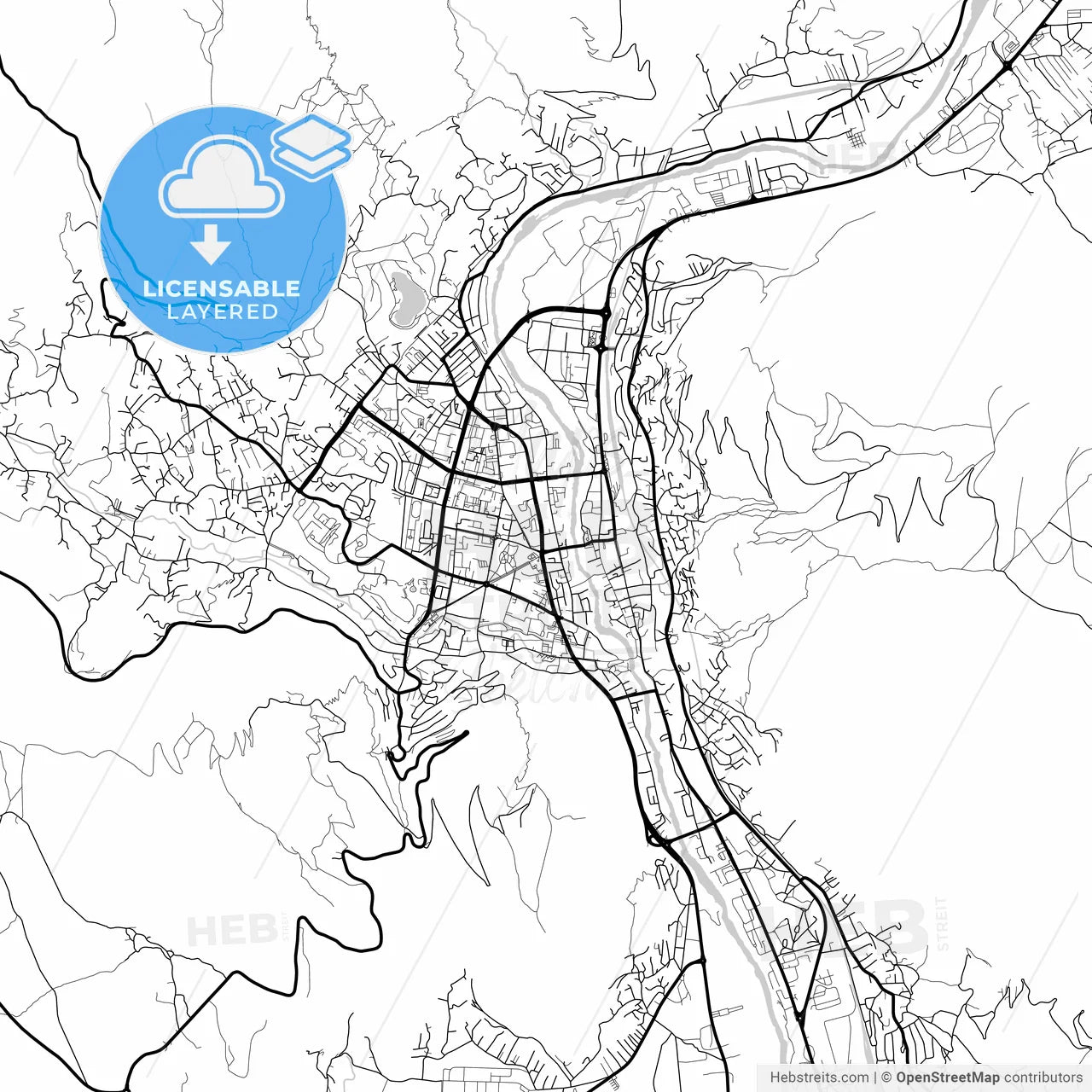 Layered PDF map of Mostar, Herzegovina-Neretva Canton, Bosnia and Herzegovina