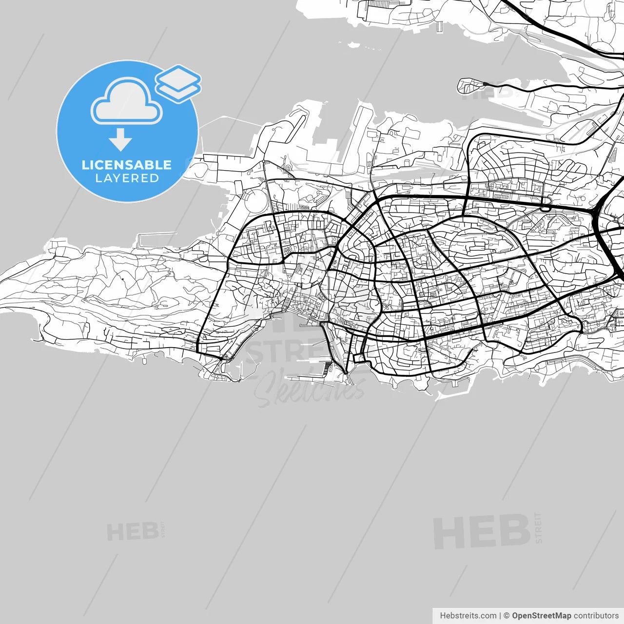 Layered PDF map of Split, Split-Dalmatia, Croatia